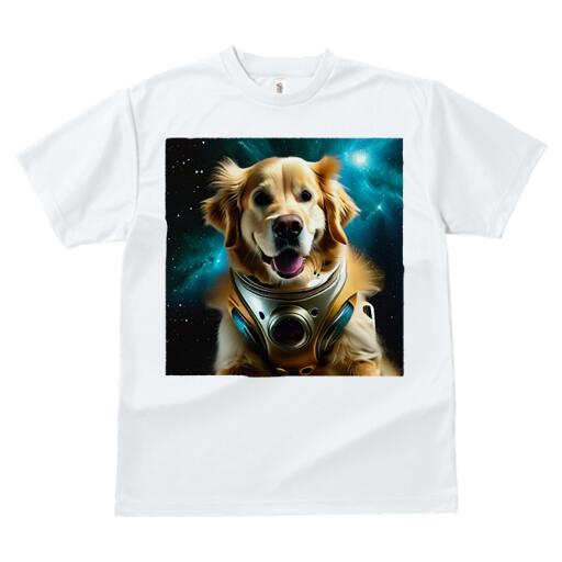 ゴールデンレトリバー Tシャツ 犬愛 ユニークデザインレディース 犬ファン 半袖 春夏 プリント カジュアル かわいい 人間用 ギフト 個性的 宇宙 ゴールデンレトリバー スペーススーツ