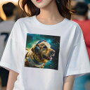 ゴールデンレトリバー Tシャツ 犬愛 ユニークデザインレディース 犬ファン 半袖 春夏 プリント カジュアル かわいい 人間用 ギフト 個性的 宇宙 ゴールデンレトリバー ヘッドホン 宇宙服 スペース