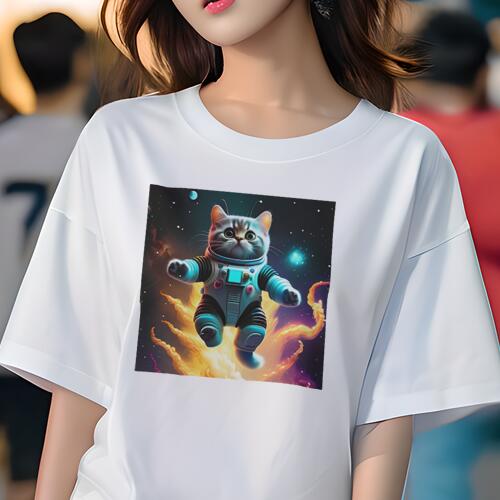 楽天フロントップ楽天市場店Tシャツ 犬愛 ユニークデザインレディース 犬ファン 半袖 春夏 プリント カジュアル かわいい 人間用 ギフト 個性的 宇宙 宇宙服 星雲 スペースキャット