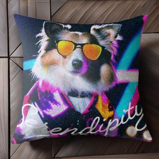 サングラス シェットランドシープドッグ ネオン クッションカバー 45×45cm アニマル柄 おしゃれ 可愛い クッション本体付き 正方形