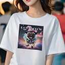 パグ Tシャツ 犬愛 ユニークデザインレディース 犬ファン 半袖 春夏 プリント カジュアル かわいい 人間用 ギフト 個性的 帽子 パグ 星 宇宙 雲(4)