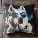 サングラス 秋田犬 エッフェル塔 パリ クッションカバー 45×45cm アニマル柄 おしゃれ 可愛い クッション本体付き 正方形
