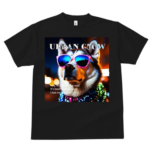 ブルー：青ホワイト：白ベージュ：茶色イエロー：黄色ライトピンク：桃色オートミール：グレー：灰 プリント クルーネック 大人カジュアル ペアTシャツ 親子ペアルック アニマル柄 ダンス 練習 運動 40代 30代 50代サングラス ハスキー ネオン ライト