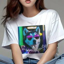 シベリアンハスキー Tシャツ 犬愛 ユニークデザインレディース 犬ファン 半袖 春夏 プリント カジュアル かわいい 人間用 ギフト 個性的 サングラス シベリアンハスキー(4)