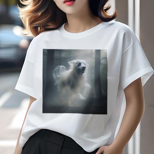 ゴールデンレトリバー Tシャツ 犬愛 ユニークデザインレディース 犬ファン 半袖 春夏 プリント カジュアル かわいい 人間用 ギフト 個性的 霧 ゴールデンレトリバー 幽霊 森