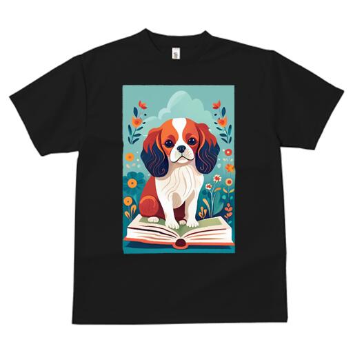 キャバリア Tシャツ 犬愛 ユニークデザインメンズ キッズ 犬ファン 半袖 春夏 プリント カジュアル かわいい 人間用 ギフト 個性的 花 キャバリア 本 空 雲