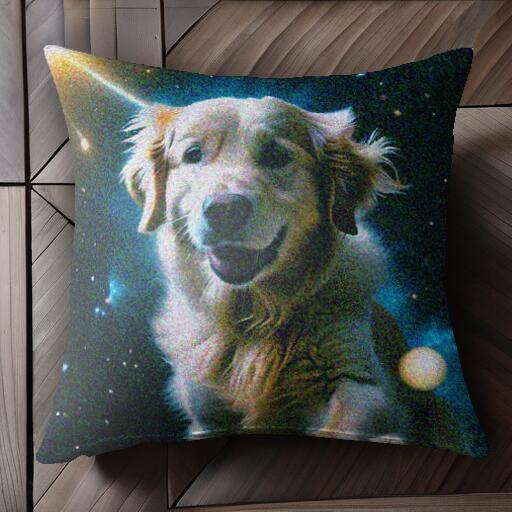 宇宙 ゴールデンレトリバー 星 惑星 流れ星 クッションカバー 45×45cm アニマル柄 おしゃれ 可愛い クッション本体付き 正方形