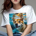 柴犬 Tシャツ 犬愛 ユニークデザインレディース 犬ファン 半袖 春夏 プリント カジュアル かわいい 人間用 ギフト 個性的 水 柴犬 水中(4)