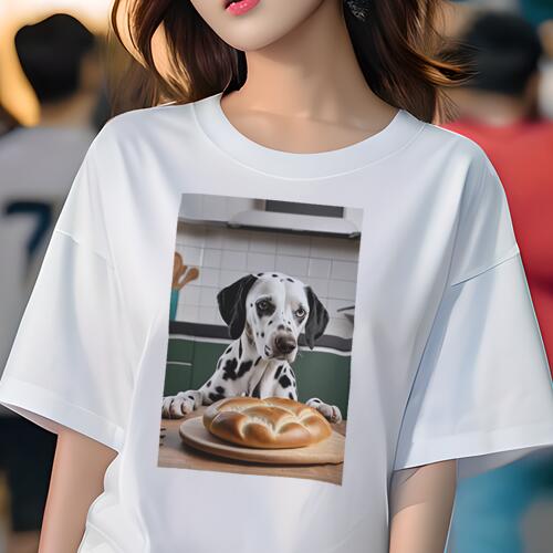 楽天フロントップ楽天市場店ダルメシアン Tシャツ 犬愛 ユニークデザインレディース 犬ファン 半袖 春夏 プリント カジュアル かわいい 人間用 ギフト 個性的 パン ダルメシアン キッチン
