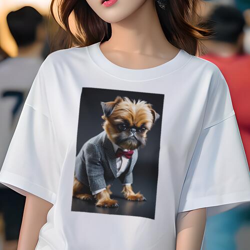 ブリュッセルグリフォン Tシャツ 犬愛 ユニークデザインレディース 犬ファン 半袖 春夏 プリント カジュアル かわいい 人間用 ギフト 個性的 スーツ ブリュッセルグリフォン 蝶ネクタイ