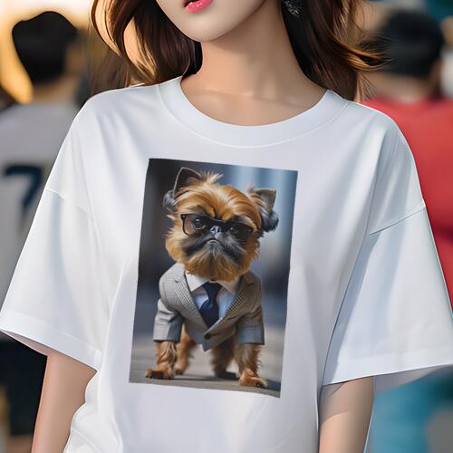ブリュッセルグリフォン Tシャツ 犬愛 ユニークデザインレディース 犬ファン 半袖 春夏 プリント カジュアル かわいい 人間用 ギフト 個性的 スーツ ブリュッセルグリフォン ネクタイ メガネ