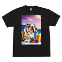 ブルドッグ Tシャツ 犬愛 ユニークデザインメンズ キッズ 犬ファン 半袖 春夏 プリント カジュアル かわいい 人間用 ギフト 個性的 ジュース ブルドッグ 桃 海