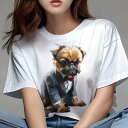 ブリュッセルグリフォン Tシャツ 犬愛 ユニークデザインレディース 犬ファン 半袖 春夏 プリント カジュアル かわいい 人間用 ギフト 個性的 スーツ ブリュッセルグリフォン 蝶ネクタイ(4)
