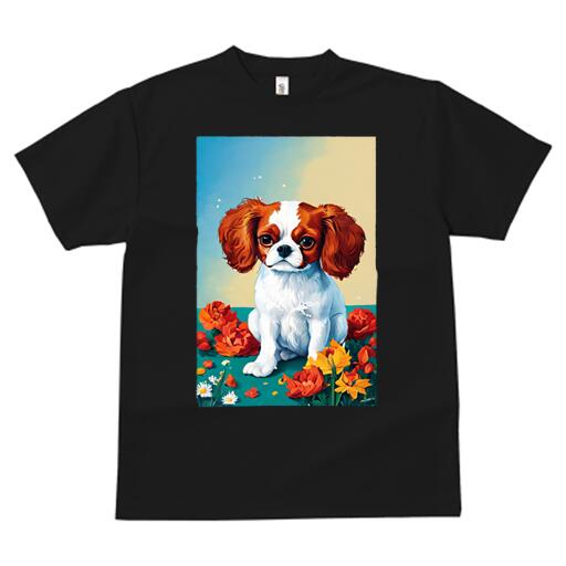 キャバリア Tシャツ 犬愛 ユニークデザインレディース 犬ファン 半袖 春夏 プリント カジュアル かわいい 人間用 ギフト 個性的 花 キャバリア