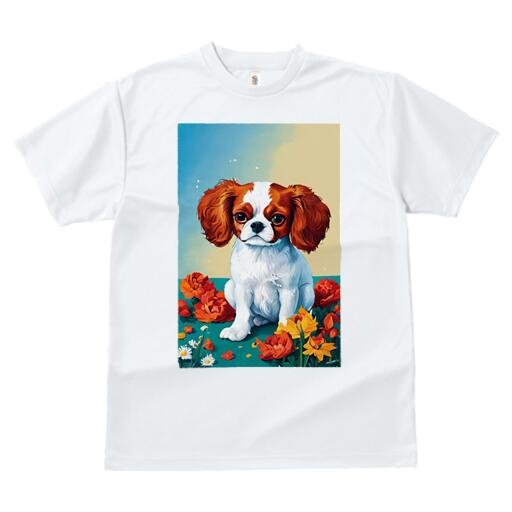 キャバリア Tシャツ 犬愛 ユニークデザインレディース 犬ファン 半袖 春夏 プリント カジュアル かわいい 人間用 ギフト 個性的 花 キャバリア