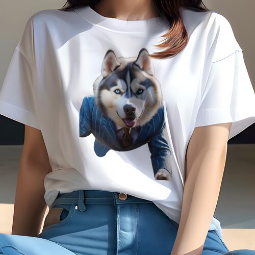 シベリアンハスキー Tシャツ 犬愛 ユニークデザインレディース 犬ファン 半袖 春夏 プリント カジュアル かわいい 人間用 ギフト 個性的 スーツ シベリアンハスキー ネクタイ