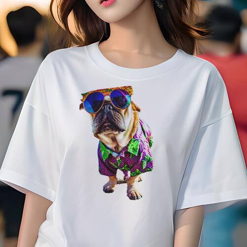 パグ Tシャツ 犬愛 ユニークデザインレディース 犬ファン 半袖 春夏 プリント カジュアル かわいい 人間用 ギフト 個性的 サングラス パグ アロハシャツ