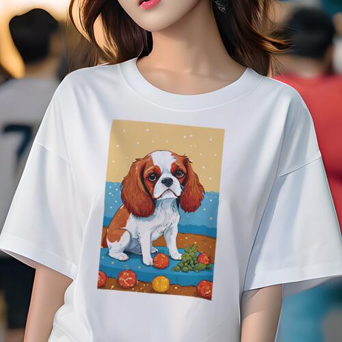 キャバリア Tシャツ 犬愛 ユニークデザインレディース 犬ファン 半袖 春夏 プリント カジュアル かわいい 人間用 ギフト 個性的 クリスマス キャバリア オーナメント
