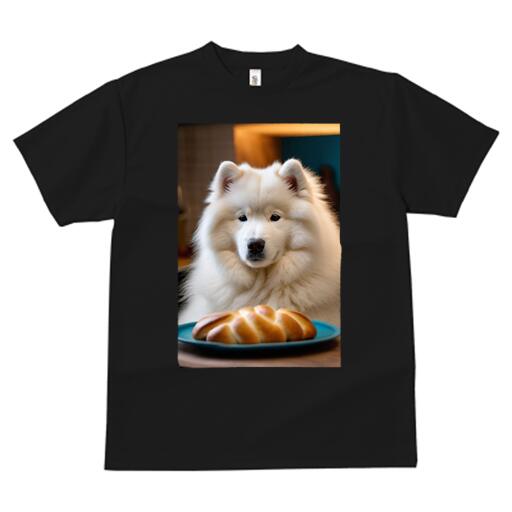 サモエド Tシャツ 犬愛 ユニークデザインレディース 犬ファン 半袖 春夏 プリント カジュアル かわいい 人間用 ギフト 個性的 パン サモエド 皿