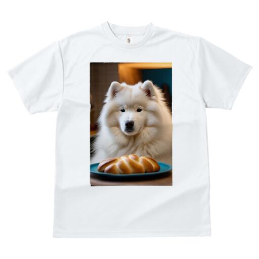 サモエド Tシャツ 犬愛 ユニークデザインレディース 犬ファン 半袖 春夏 プリント カジュアル かわいい 人間用 ギフト 個性的 パン サモエド 皿