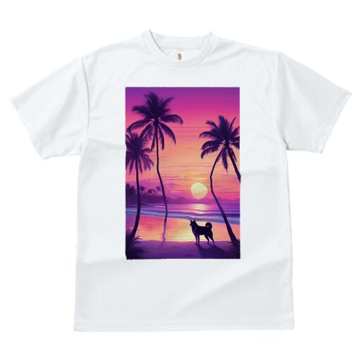 柴犬 Tシャツ 犬愛 ユニークデザインレディース 犬ファン 半袖 春夏 プリント カジュアル かわいい 人間用 ギフト 個性的 ヤシの木 柴犬 ビーチ 夕焼け 海
