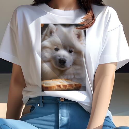 サモエド Tシャツ 犬愛 ユニークデザインレディース 犬ファン 半袖 春夏 プリント カジュアル かわいい 人間用 ギフト 個性的 トースト サモエド