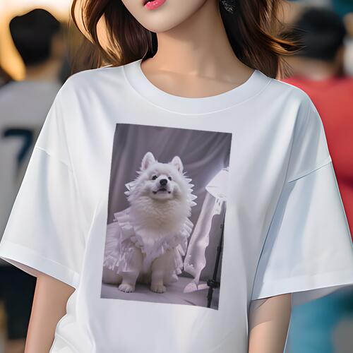 サモエド Tシャツ 犬愛 ユニークデザインレディース 犬ファン 半袖 春夏 プリント カジュアル かわいい 人間用 ギフト 個性的 ドレス サモエド ランプ