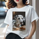 ダルメシアン Tシャツ 犬愛 ユニークデザインレディース 犬ファン 半袖 春夏 プリント カジュアル かわいい 人間用 ギフト 個性的 パン ダルメシアン 焼き菓子 ローフ キャンドル