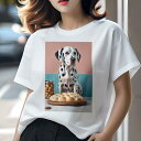 ダルメシアン Tシャツ 犬愛 ユニークデザインレディース 犬ファン 半袖 春夏 プリント カジュアル かわいい 人間用 ギフト 個性的 パン ダルメシアン クッキー 瓶