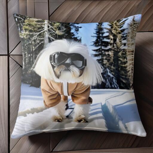 スキー シーズー 冬 雪 山 クッションカバー 45×45cm アニマル柄 おしゃれ 可愛い クッション本体付き ..