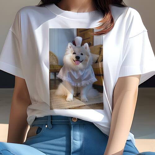 サモエド Tシャツ 犬愛 ユニークデザインレディース 犬ファン 半袖 春夏 プリント カジュアル かわいい 人間用 ギフト 個性的 コック帽 サモエド 衣装(4)