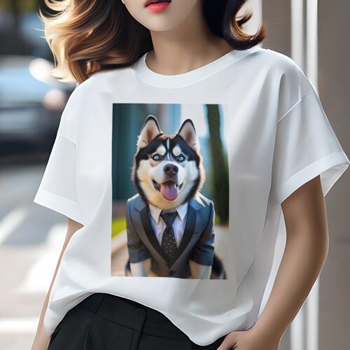シベリアンハスキー Tシャツ 犬愛 ユニークデザインレディース 犬ファン 半袖 春夏 プリント カジュアル かわいい 人間用 ギフト 個性的 スーツ シベリアンハスキー ネクタイ