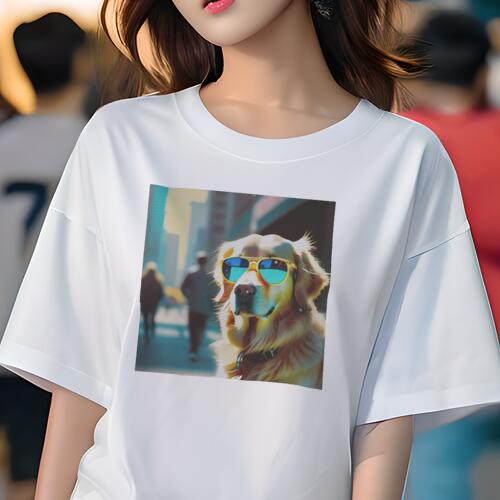 ゴールデンレトリバー Tシャツ 犬愛 ユニークデザインレディース 犬ファン 半袖 春夏 プリント カジュアル かわいい 人間用 ギフト 個性的 サングラス ゴールデンレトリバー 街