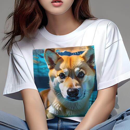 柴犬 Tシャツ 犬愛 ユニークデザインレディース 犬ファン 半袖 春夏 プリント カジュアル かわいい 人間用 ギフト 個性的 水 柴犬 水面 水中