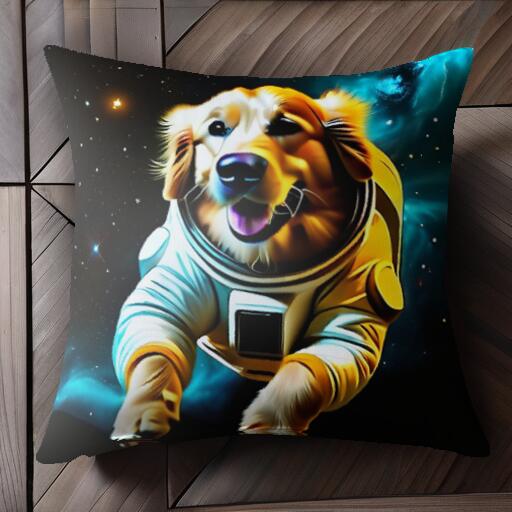 宇宙 ゴールデンレトリバー 宇宙服 クッションカバー 45×45cm アニマル柄 おしゃれ 可愛い クッション本體付き 正方形