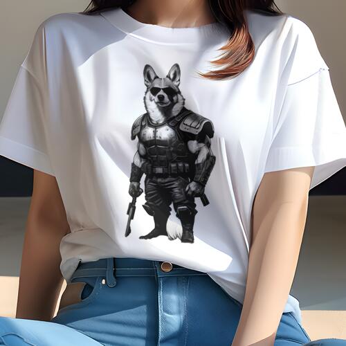 コーギー Tシャツ 犬愛 ユニークデザインレディース 犬ファン 半袖 春夏 プリント カジュアル かわいい 人間用 ギフト 個性的 アーマー コーギー 銃 サングラス