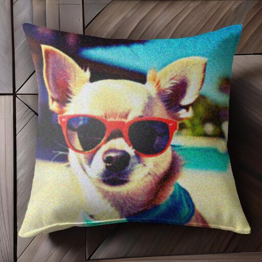 サングラス チワワ プール クッションカバー 45×45cm アニマル柄 おしゃれ 可愛い クッション本体付き 正方形