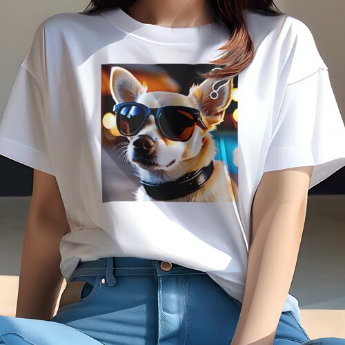 チワワ Tシャツ 犬愛 ユニークデザインレディース 犬ファン 半袖 春夏 プリント カジュアル かわいい 人間用 ギフト 個性的 サングラス チワワ 首輪