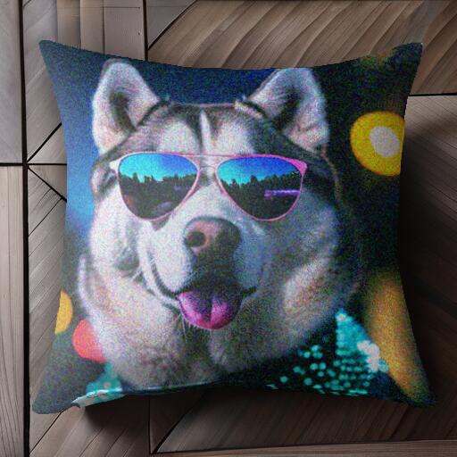 サングラス シベリアンハスキー ライト クッションカバー 45×45cm アニマル柄 おしゃれ 可愛い クッシ..