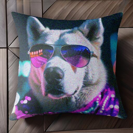 サングラス シベリアンハスキー ライト ネオン クッションカバー 45×45cm アニマル柄 おしゃれ 可愛い ..