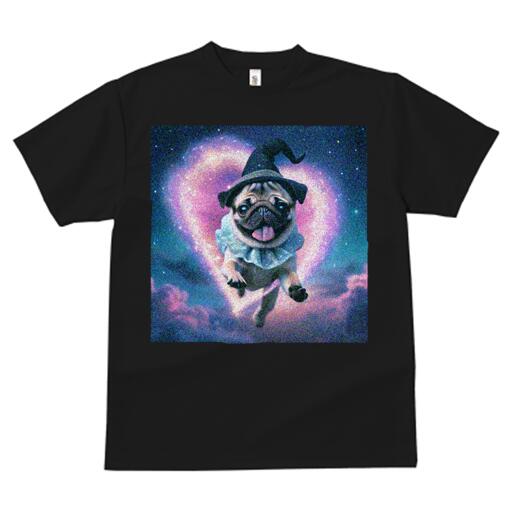 パグ Tシャツ 犬愛 ユニークデザインレディース 犬ファン 半袖 春夏 プリント カジュアル かわいい 人間用 ギフト 個性的 宇宙 パグ 星雲 帽子 コスチューム