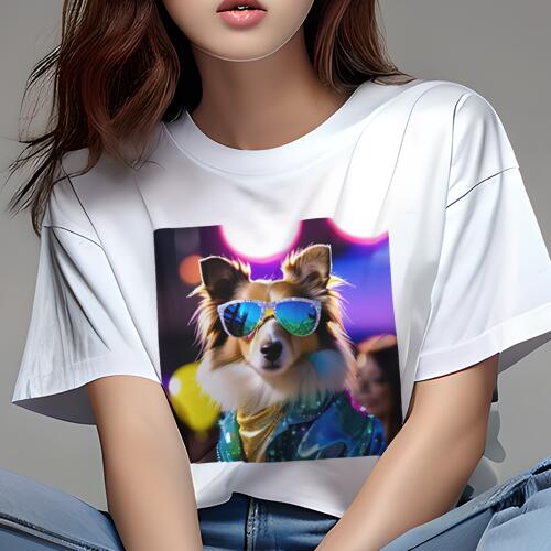 楽天フロントップ楽天市場店シェットランドシープドッグ Tシャツ 犬愛 ユニークデザインレディース 犬ファン 半袖 春夏 プリント カジュアル かわいい 人間用 ギフト 個性的 サングラス シェットランドシープドッグ パーティー ジャケット キラキラ