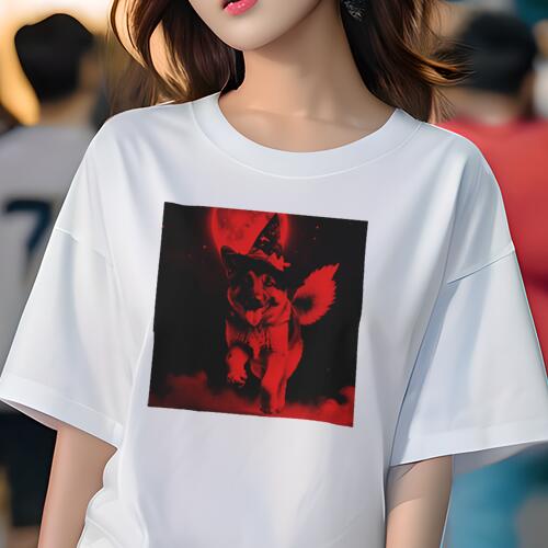 ジャーマンシェパード Tシャツ 犬愛 ユニークデザインレディース 犬ファン 半袖 春夏 プリント カジュアル かわいい 人間用 ギフト 個性的 ハロウィン ジャーマンシェパード 月 帽子 魔法使い