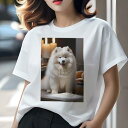 サモエド Tシャツ 犬愛 ユニークデザインレディース 犬ファン 半袖 春夏 プリント カジュアル かわいい 人間用 ギフト 個性的 キャンドル サモエド 小麦粉 パン