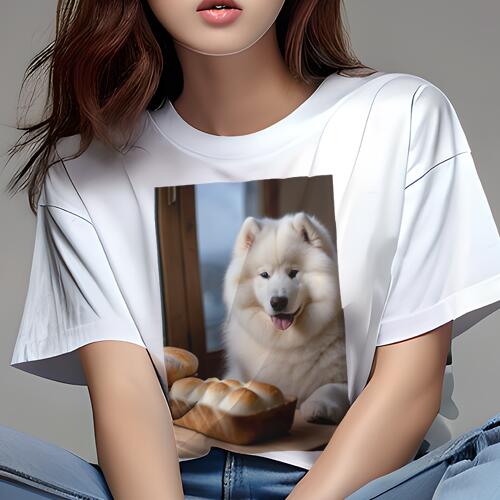 サモエド Tシャツ 犬愛 ユニークデザインレディース 犬ファン 半袖 春夏 プリント カジュアル かわいい 人間用 ギフト 個性的 パン サモエド