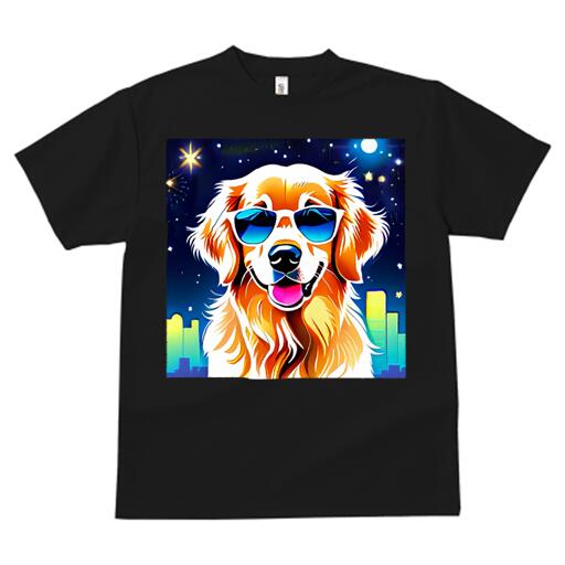 楽天フロントップ楽天市場店ゴールデンレトリバー Tシャツ 犬愛 ユニークデザインメンズ キッズ 犬ファン 半袖 春夏 プリント カジュアル かわいい 人間用 ギフト 個性的 サングラス ゴールデンレトリバー 夜空 花火 都会