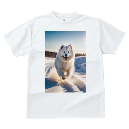 サモエド Tシャツ 犬愛 ユニークデザインレディース 犬ファン 半袖 春夏 プリント カジュアル かわいい 人間用 ギフト 個性的 雪 サモエド 冬 道路 風景