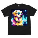 ゴールデンレトリバー Tシャツ 犬愛 ユニークデザインメンズ キッズ 犬ファン 半袖 春夏 プリント カジュアル かわいい 人間用 ギフト 個性的 サングラス ゴールデンレトリバー 夜景 星