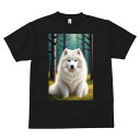 サモエド Tシャツ 犬愛 ユニークデザインメンズ キッズ 犬ファン 半袖 春夏 プリント カジュアル かわいい 人間用 ギフト 個性的 森 サモエド 草