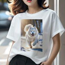 サモエド Tシャツ 犬愛 ユニークデザインレディース 犬ファン 半袖 春夏 プリント カジュアル かわいい 人間用 ギフト 個性的 雪 サモエド 冬 太陽(4)